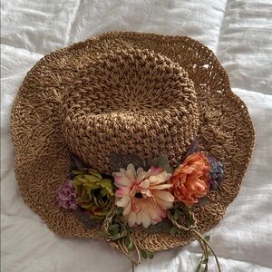 Elegant Floral Brown Straw Hat, bought on Mackinac Island